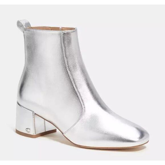 Coach Ankle Noah Bootie Sz 9.5 Silver Metallic Leather Almond Toe Amputee Left